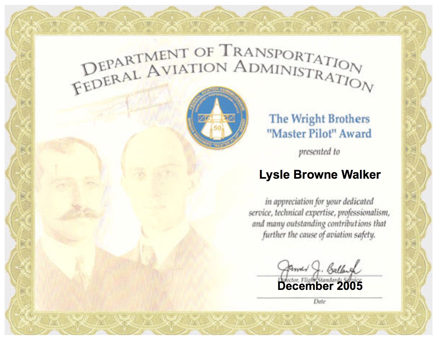 bud walker wright brothers faa safety award